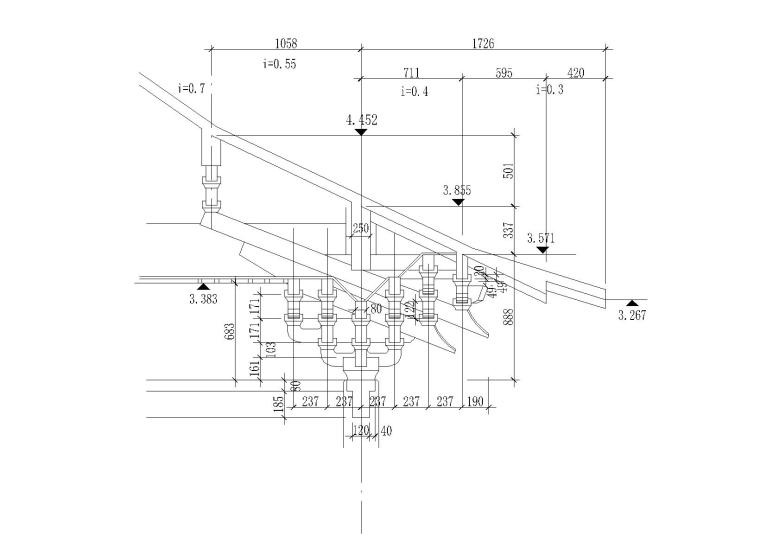 [广西]桂林七层仿古佛塔建筑施工图（CAD）-六铺作斗拱平身科剖面图