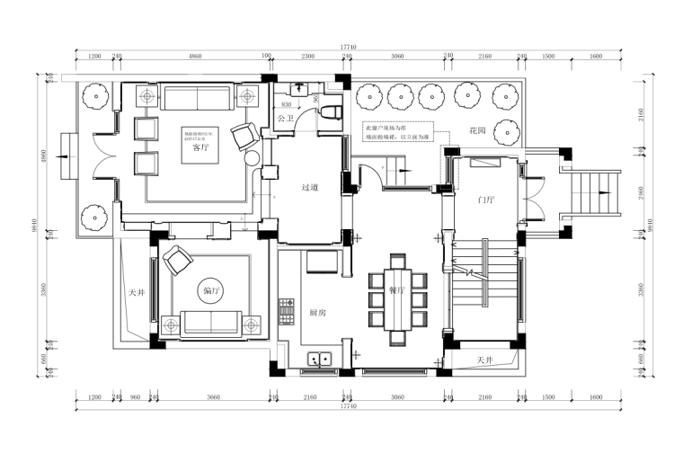 上海双拼别墅样板房室内装修全套施工图-1一层平面布置图