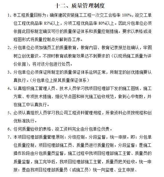 建筑工程分包管理办法及实施细则-质量管理制度