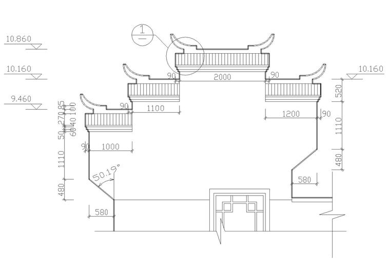 [湖南]湘西马头墙三层吊脚住宅楼建筑施工图-09湘西吊脚楼马头墙大样图