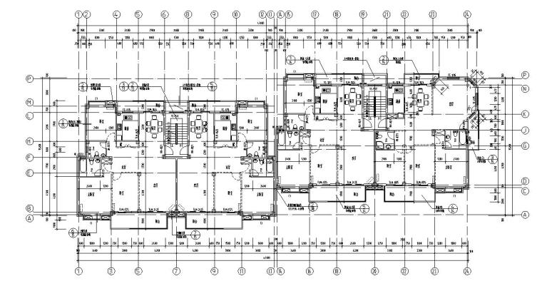 七层单元式住宅建筑设计资料下载-七层阁楼二单元对称户型设计图