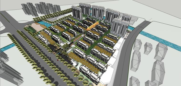 居住区地下停车入口资料下载-[上海]绿地居住区新古典洋房+入口模型