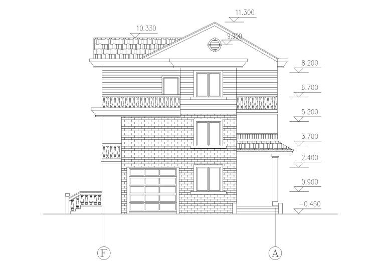 [广西]农村新型三层小康住宅建筑施工图-02农村三层小康住宅立面图