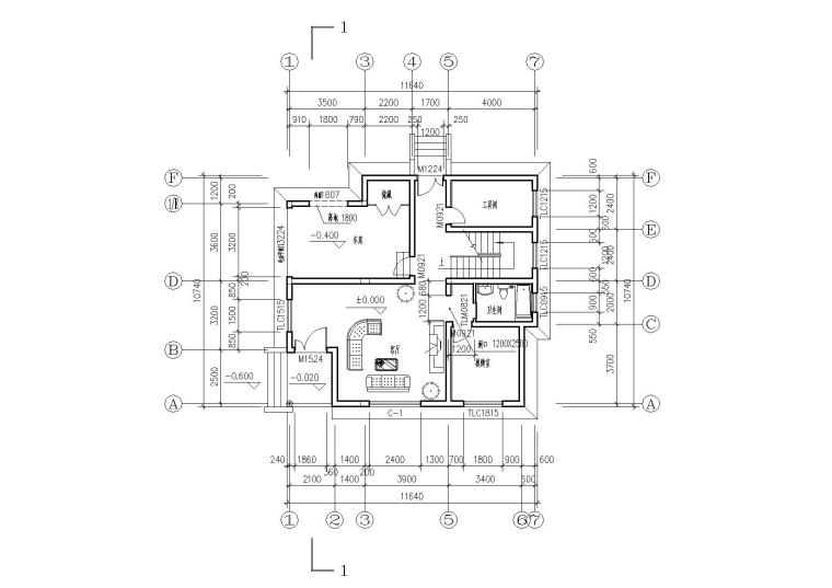 [广西]农村新型三层小康住宅建筑施工图-05农村三层小康住宅底层平面图