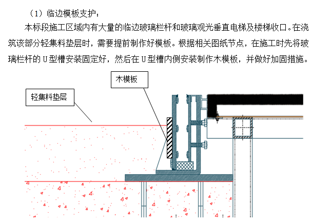 航站楼精装轻集料混凝土垫层施工方案(图表)-临边模板支护