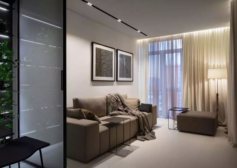 卧室背景墙怎么装饰资料下载-40㎡现代极简风格，用小空间打造温馨住宅！