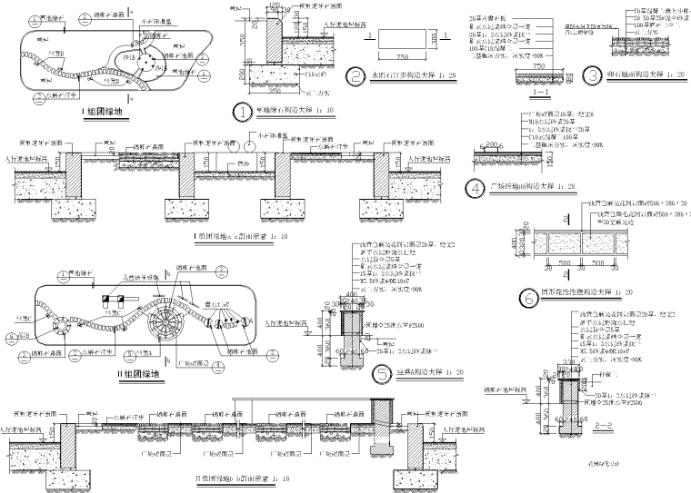 路灯cad施工图图纸资料下载-花园组团绿地CAD施工图纸