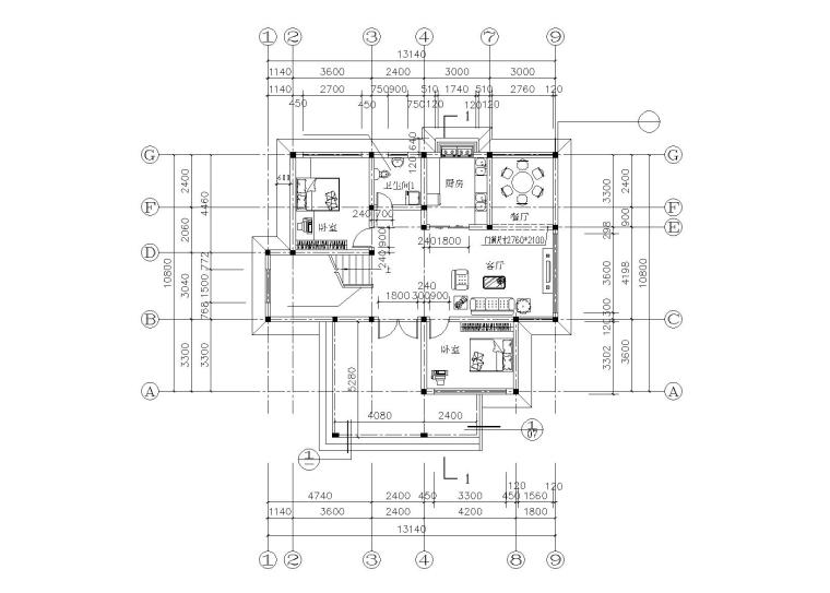 两层农村自建房建筑施工图（CAD）-一层平面图