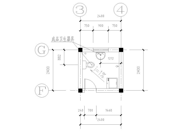 两层农村自建房建筑施工图（CAD）-卫生间1平面图