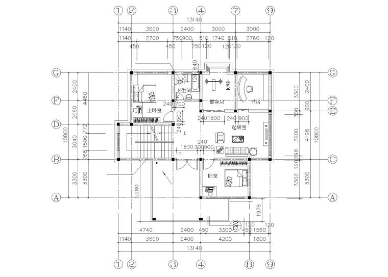 两层农村自建房建筑施工图（CAD）-二层平面图