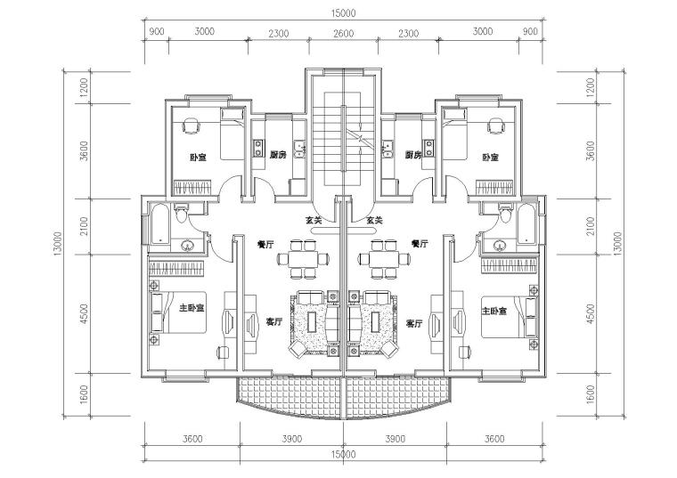 四室一厅两层平面图资料下载-多套高层一梯两户户型平面图（CAD）