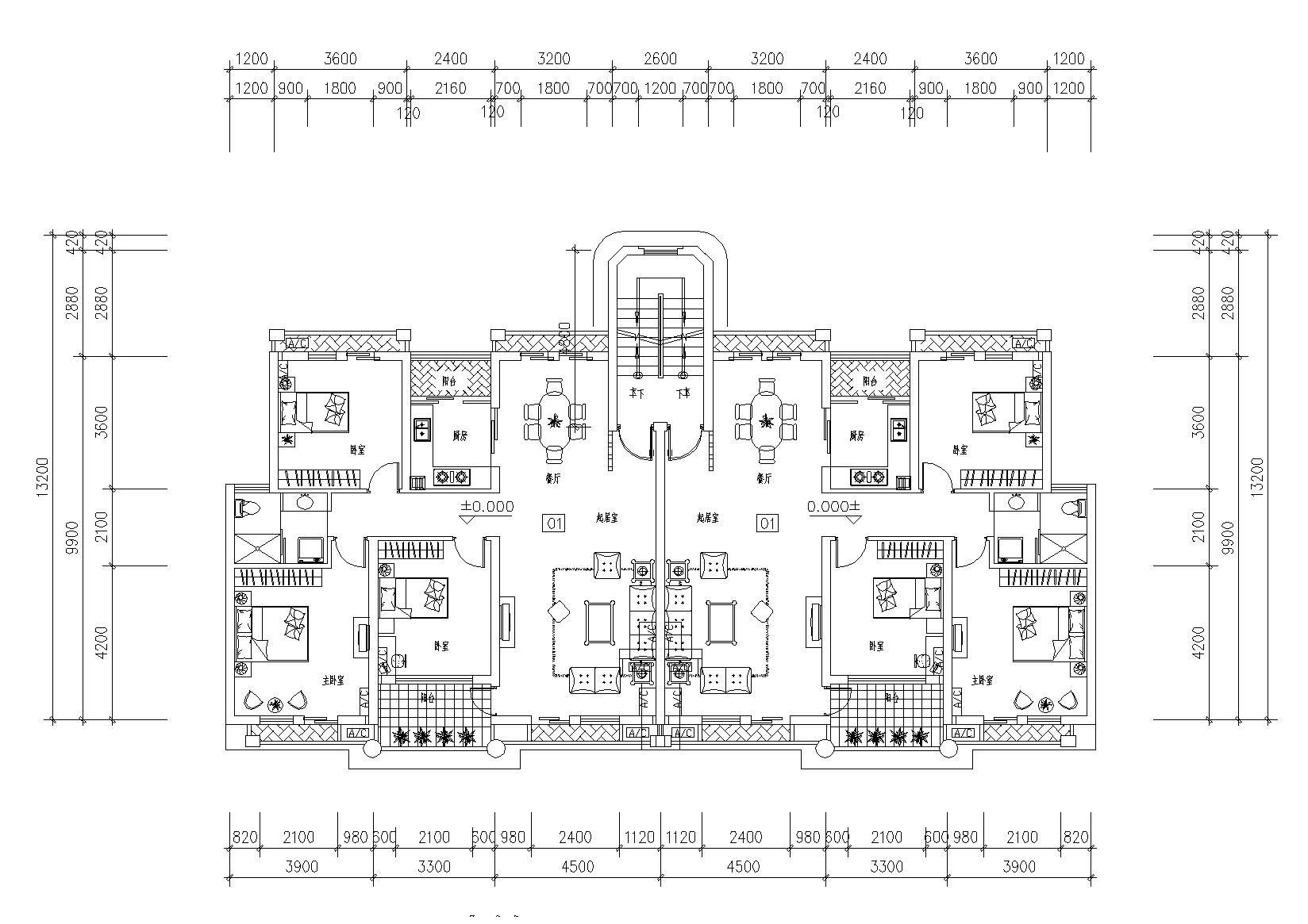 多套高层一梯两户户型平面图（CAD）-建筑户型图-筑龙建筑设计论坛