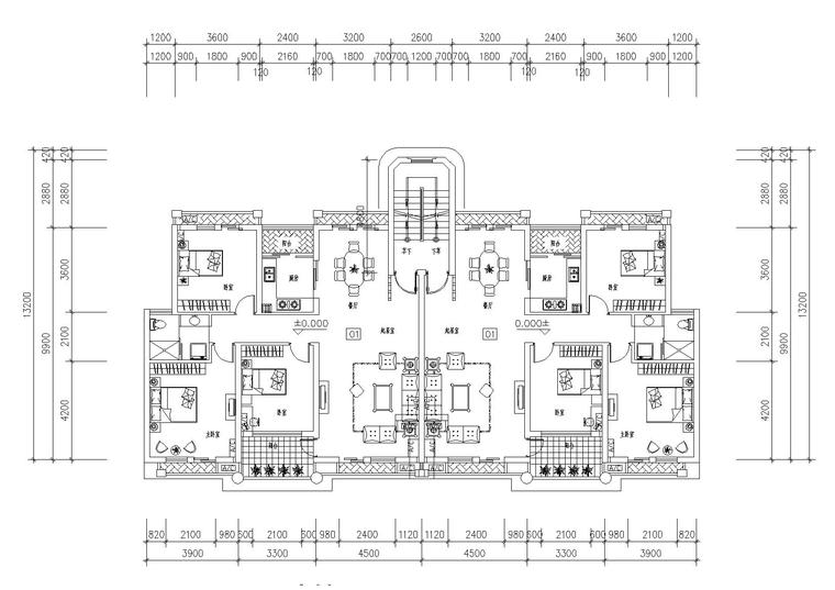 多套高层一梯两户户型平面图（CAD）-建筑户型图-筑龙建筑设计论坛