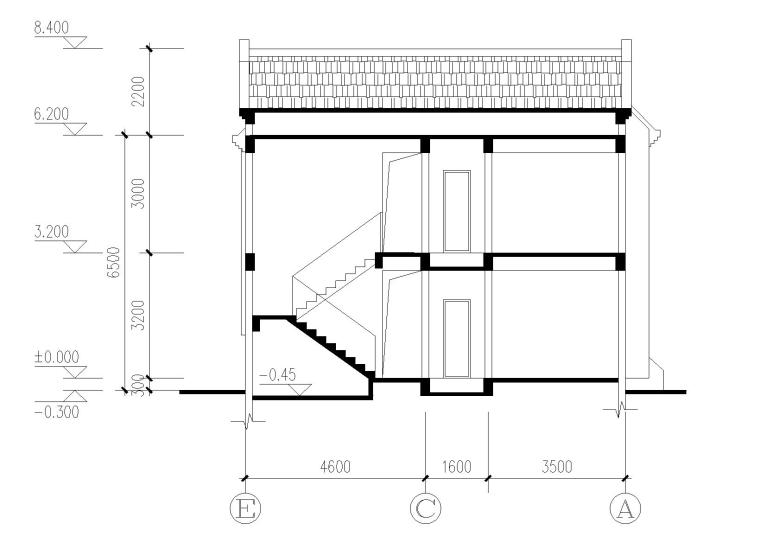 单家独院式别墅建筑施工图（CAD）-1-1剖面图