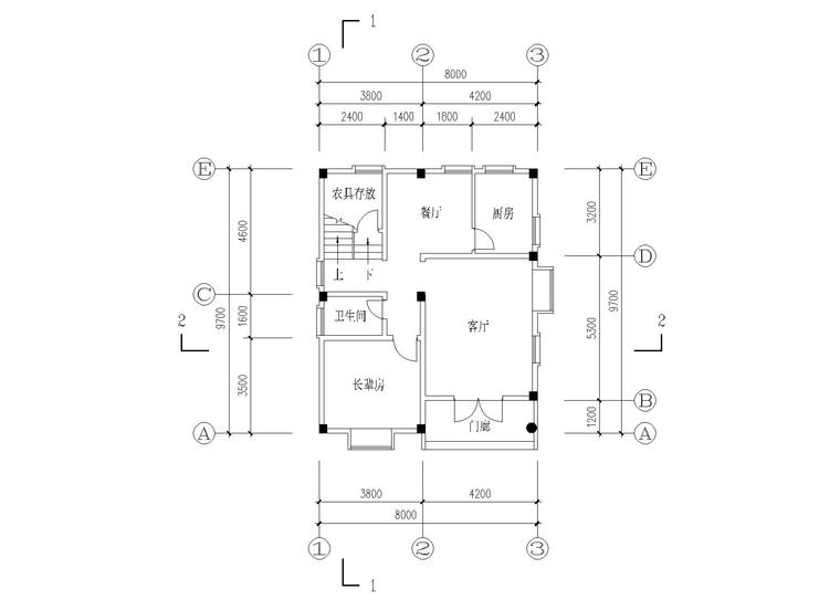 单家独院式别墅建筑施工图（CAD）-底层平面图