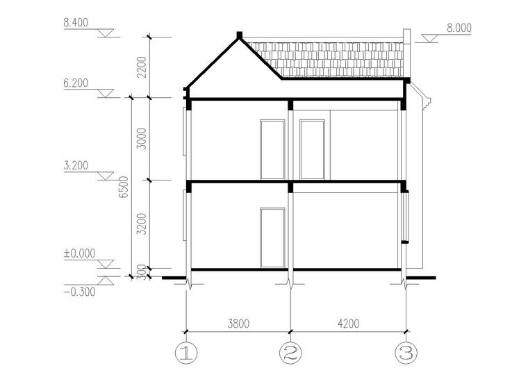 单家独院式别墅建筑施工图（CAD）-2-2剖面图