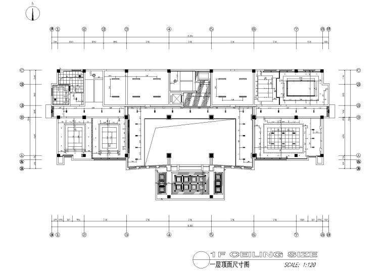 [苏州]澳华集团中式办公楼施工图+效果图-1F天花尺寸图