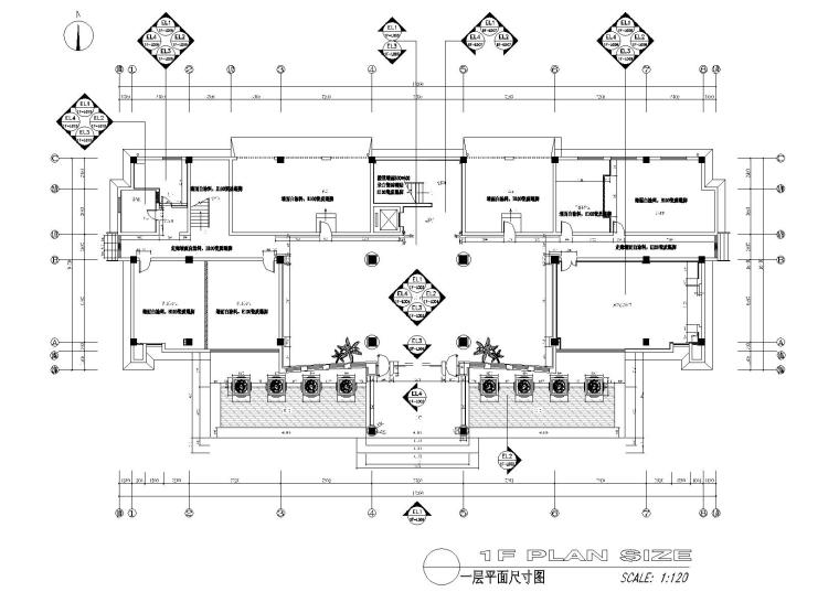 [苏州]澳华集团中式办公楼施工图+效果图-1F平面尺寸图