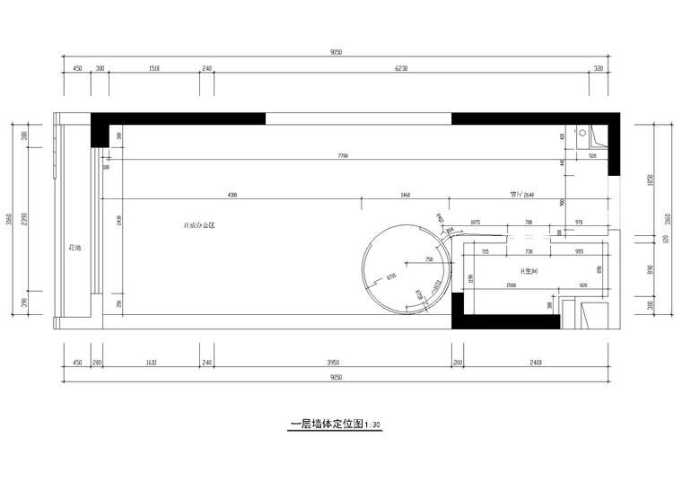 [深圳]嘉葆润地产样板房装饰施工图+效果图-一层墙体定位图