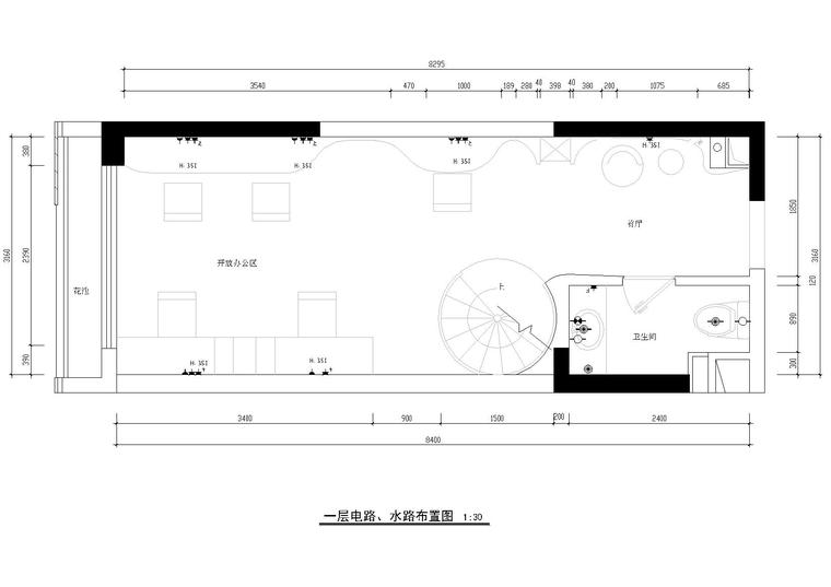 [深圳]嘉葆润地产样板房装饰施工图+效果图-一层插座水路布置图