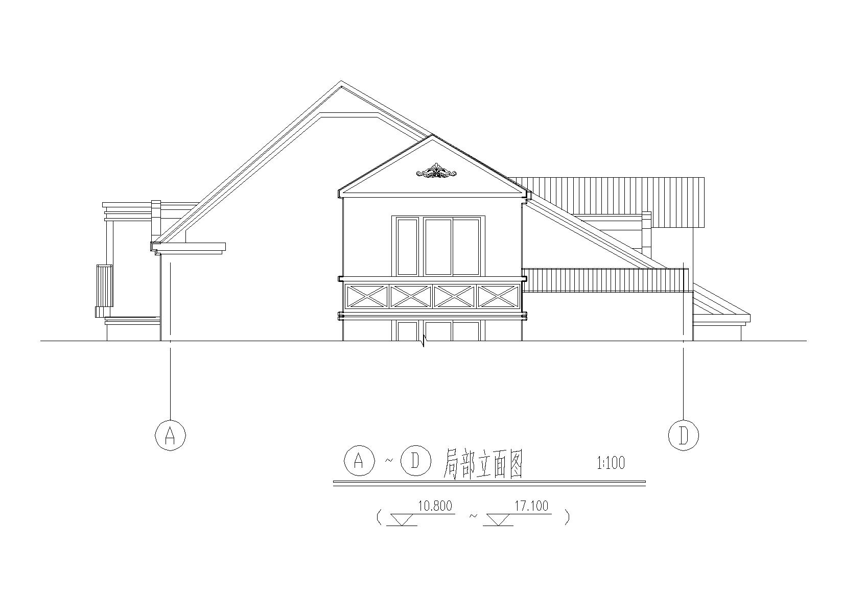 03二层坡屋顶住宅楼建筑侧立面图