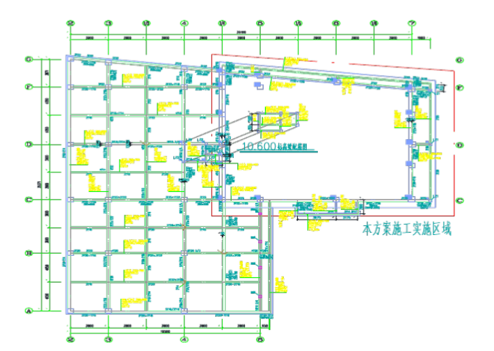框架结构食堂大跨度模板施工方案专家论证-03实施区域平面位置图