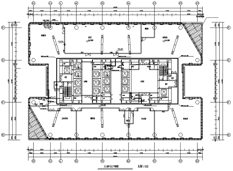 天津超高层银行金融建筑强弱电施工图-综合布线平面图