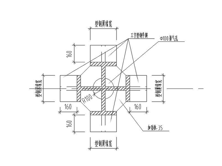 框剪结构游泳馆建筑结构施工图(索网钢屋盖)-型钢加劲板及牛腿详图