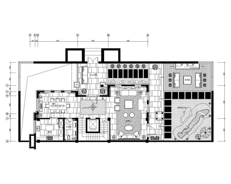 新中式风格别墅室内装修全套施工图+实景图-2一层家具平面布置图