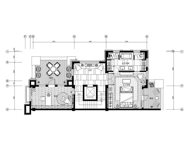 新中式风格别墅室内装修全套施工图+实景图-4三层家具平面布置图