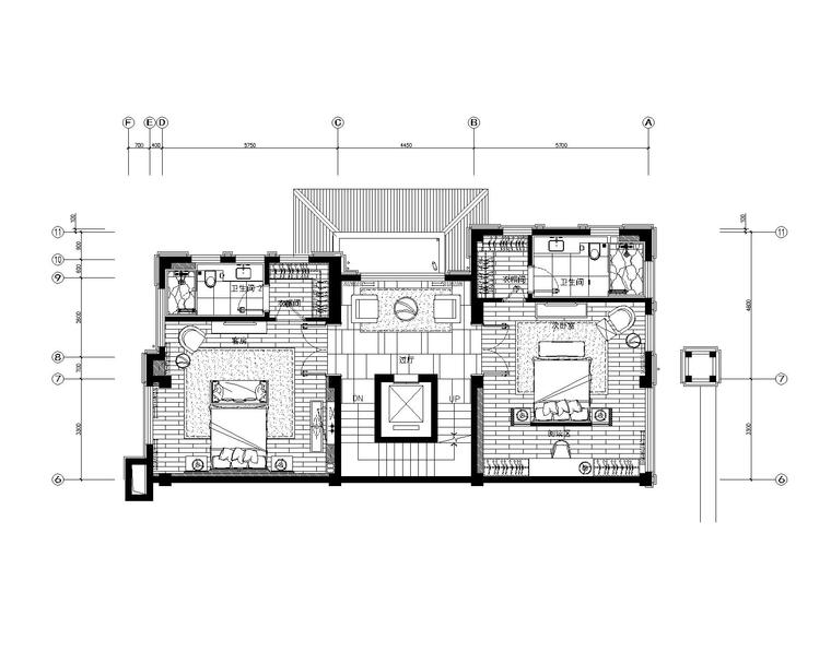 新中式风格别墅室内装修全套施工图+实景图-3二层家具平面布置图