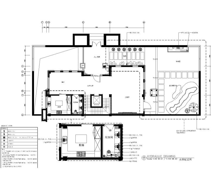 新中式风格别墅室内装修全套施工图+实景图-9一层水路布置图