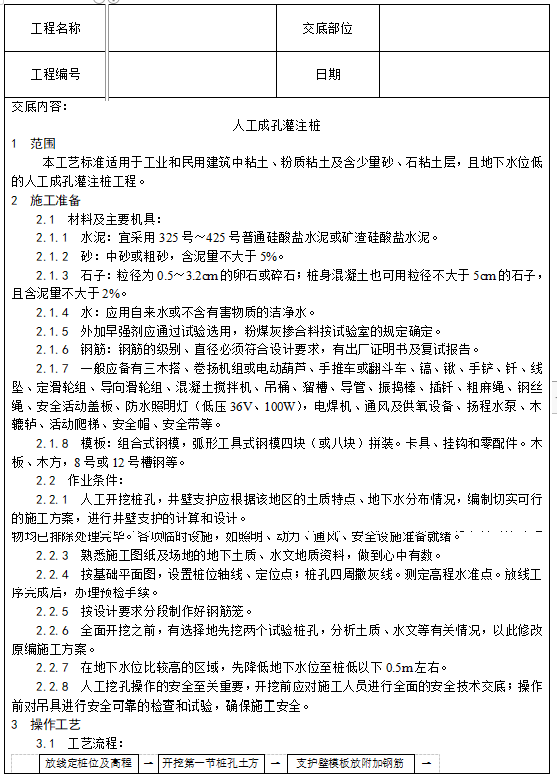 房建各分部分项工程施工技术交底（717页）-人工成孔灌注桩施工技术交底