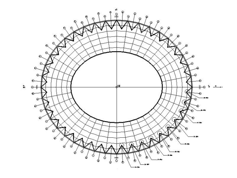 马鞍型单层索网膜结构体育场钢屋盖结构图-屋盖钢结构柱脚详图