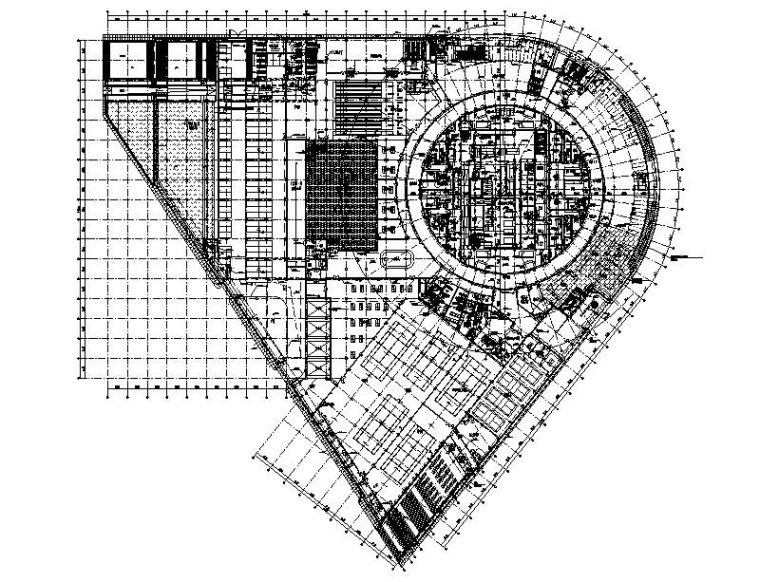 框剪结构游泳馆建筑结构施工图(索网钢屋盖)-游泳馆一层平面图