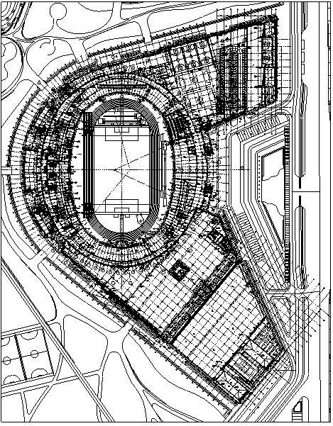 混凝土框架+钢支撑体育场建筑结构施工图-体育场一层平面图