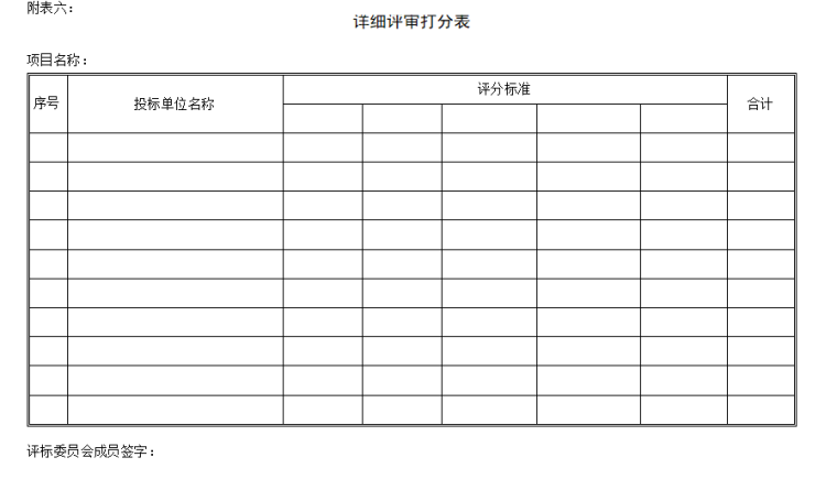 知名企业内部招投标管理制度-评审打分表