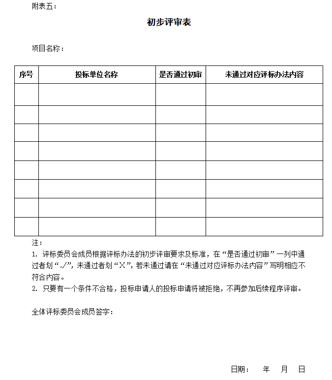 知名企业内部招投标管理制度-开标评审表