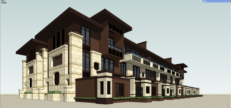 二层别墅中式装修设计资料下载- [四川]新中式风格别墅建筑模型设计 