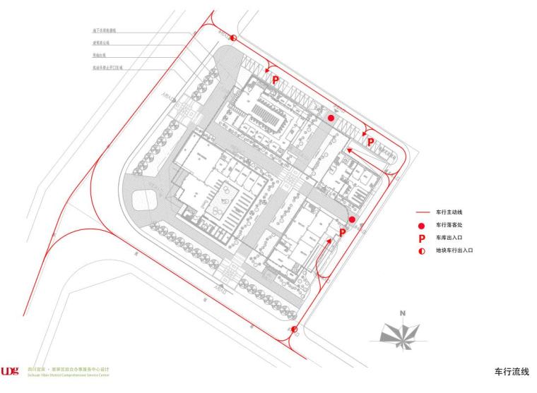 [四川]现代风格政务服务建筑方案设计-车行流线