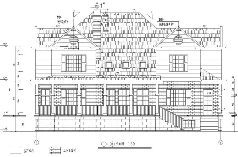 现代风格2层独栋别墅建筑施工图-1-8立面图