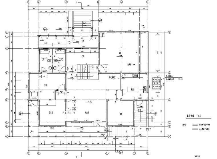 现代风格2层独栋别墅建筑施工图-底层平面图