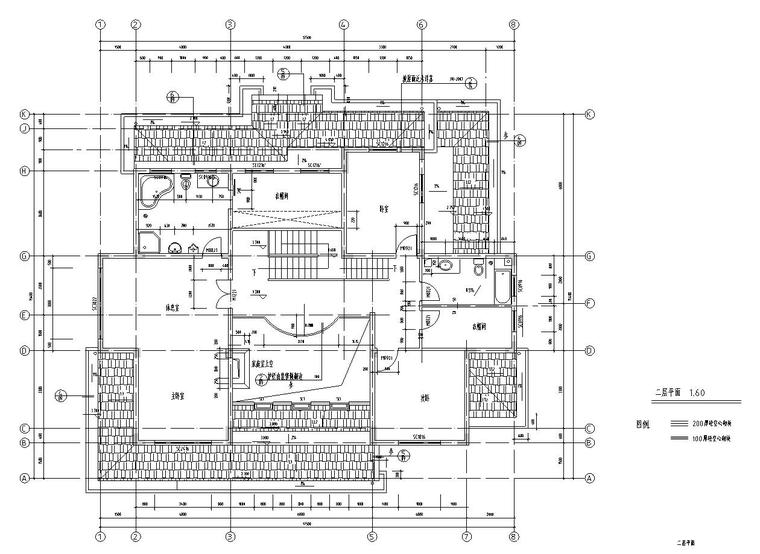 现代风格2层独栋别墅建筑施工图-二层平面图