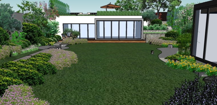 庭院景观如何设计资料下载-别墅庭院景观方案设计SU模型