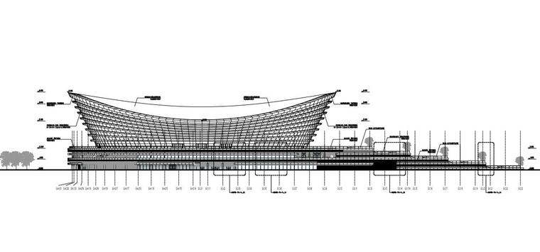 6层框架剪力墙结构体育馆建筑结构施工图-体育馆建筑剖面图