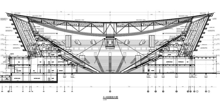 6层框架剪力墙结构体育馆建筑结构施工图-体育馆建筑剖面图2