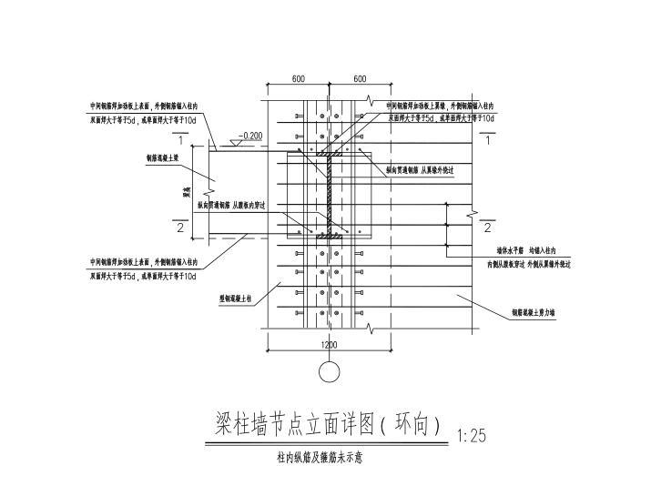 6层框架剪力墙结构体育馆建筑结构施工图-香港梁柱墙节点立面详图