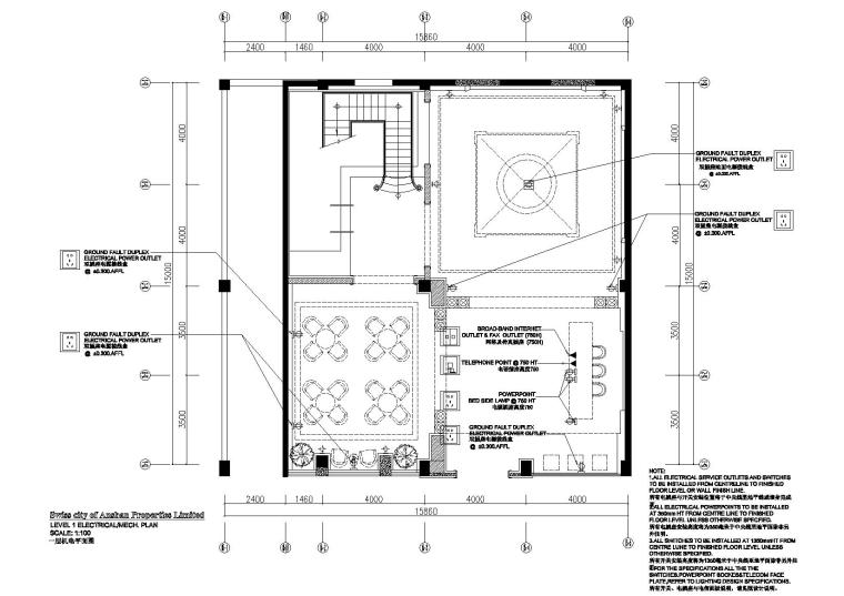 [杭州]云澜湾会所装饰施工图+效果图+水电-一层机电平面图