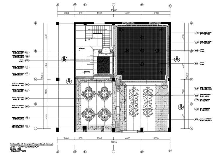 [杭州]云澜湾会所装饰施工图+效果图+水电-一层地面铺装图