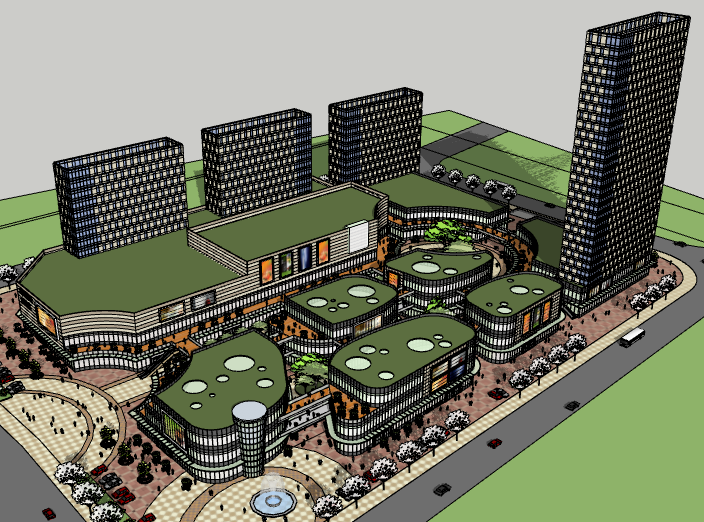 城市建筑群草图模型资料下载-大型商业建筑群模型设计